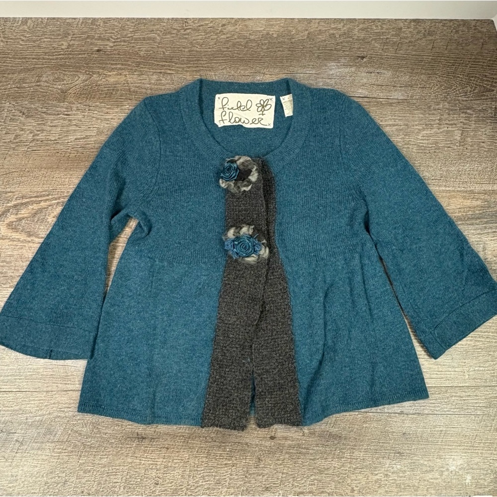 Field Flower by Wendi Reed Rosette Swing 3/4 Sleeve Snap Front Cardigan Size S